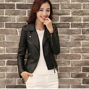 

Spring Fall Women Motorcycle Cool Pu Leather Short Jacket Female Plus Size Black Jackets Pu Leather Coat Outerwear