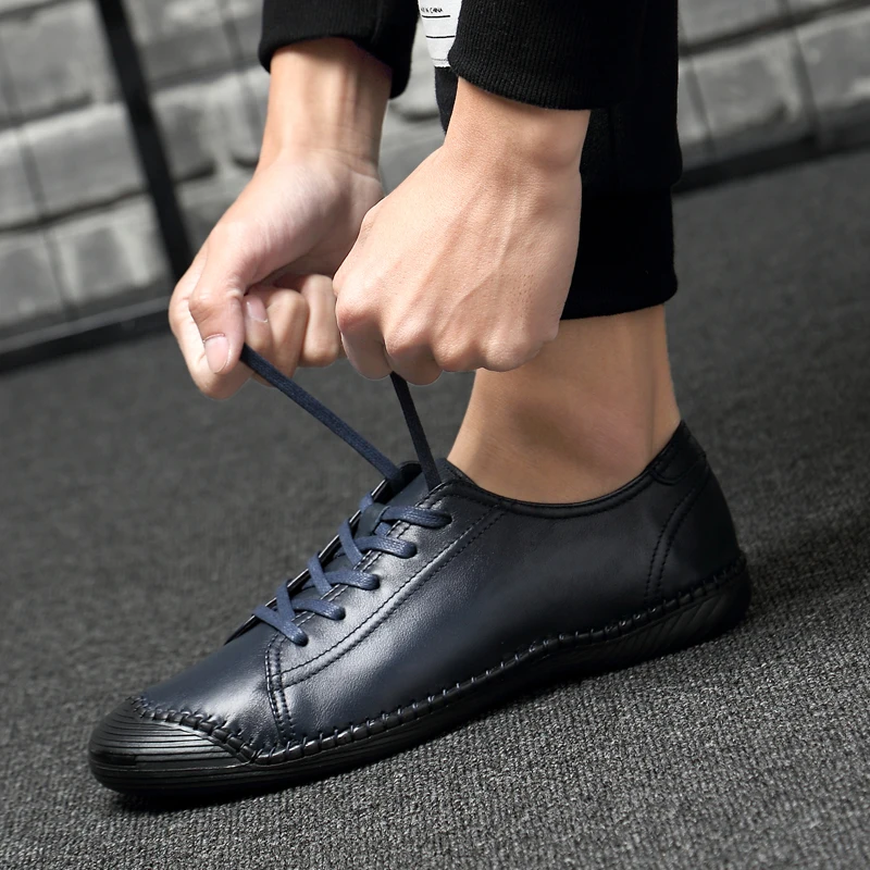 Men Genuine Leather Casual Shoes Lightweight soft walking driving shoes Brand Men Flats Shoes Men outdoor sneaker*9818
