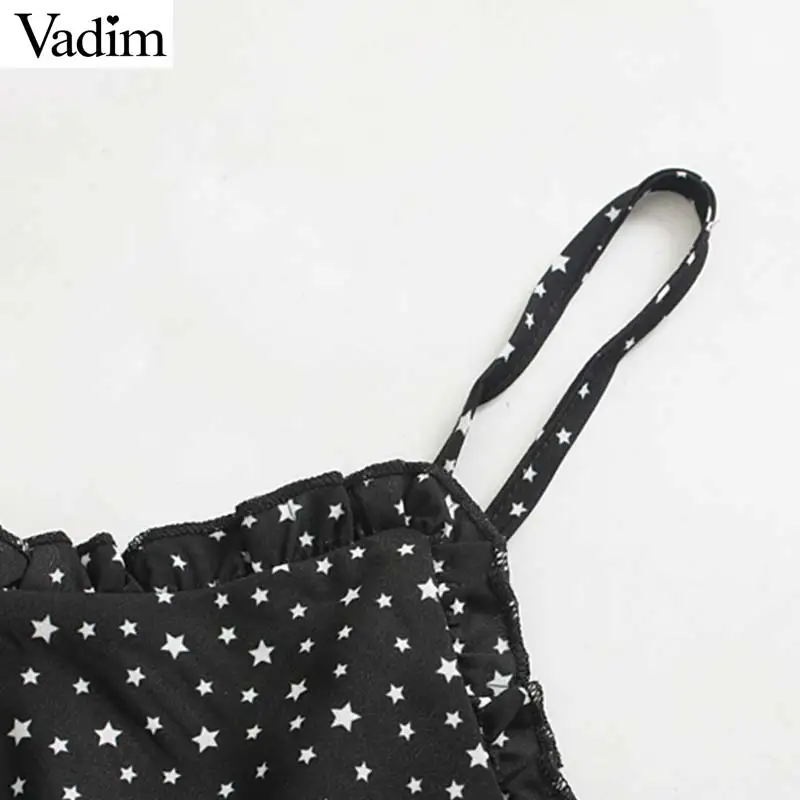 Vadim, сексуальное мини-платье со звездами, с v-образным вырезом, с регулируемым вырезом, с бантом, без рукавов, эластичные, тонкие, вечерние, Клубные платья QD128