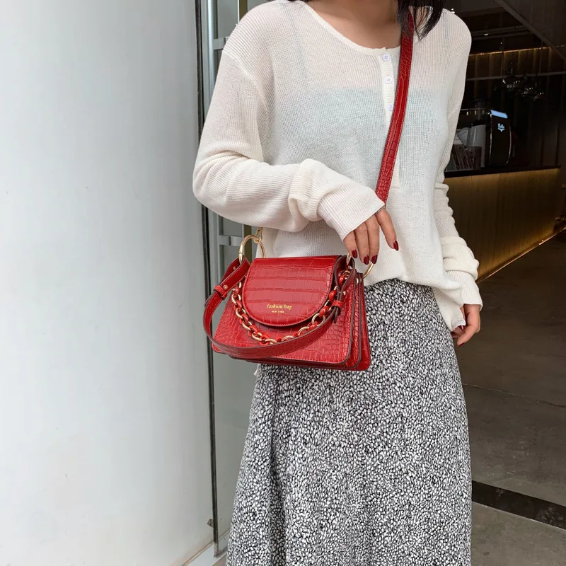 

Trapezoid Crocodile Pattern Western Style WOMEN'S Bag 2019 New Style Retro Hong Kong Style Square Sling Bag Versatile Korean-sty