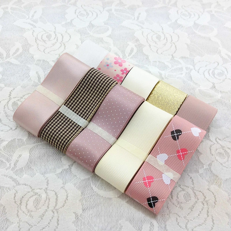 Смешанные 32 YDS Розовые атласные кружевные Grosgrain ленты набор тканевые Diy