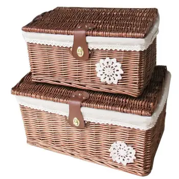 

Rattan Storage Box Willow Storage Box Storage Basket With Cover Tidy Box With Lock Buckle Collection Box Basket