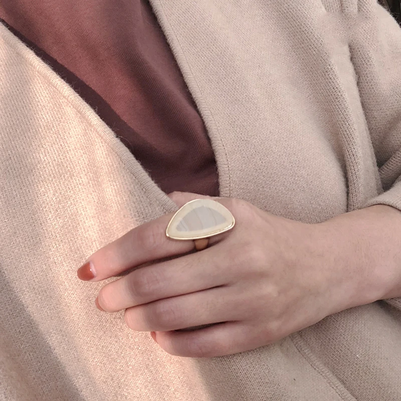 Peri'sBox 2 вида конструкций, Темные деревянные кольца для женщин, Необычные золотые геометрические кольца, массивные кольца большого размера, повседневные ювелирные изделия - Цвет основного камня: White