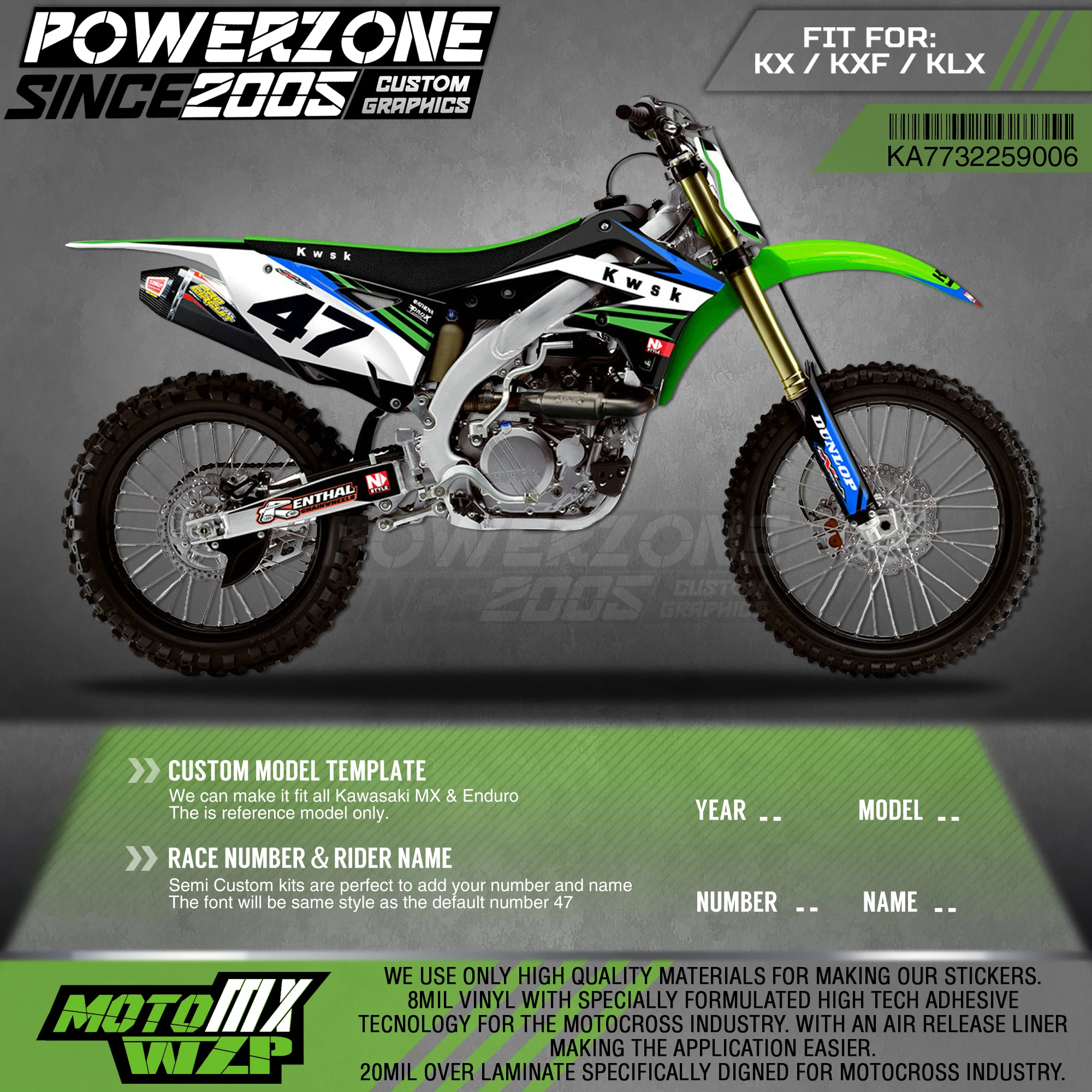 Powerzone Custom Team Graphics Decals 3m Stickers Kit For Kawasaki