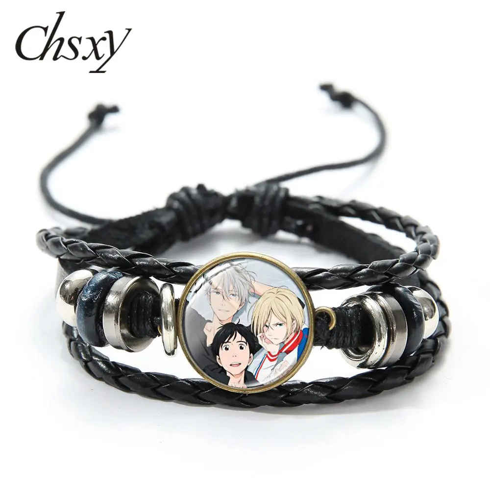 CHSXY Hot Anime YURI!!! on ICE Victor Nikiforov Bracelet Icons Cosplay Silver Color Art Picture Glass Cabochon Leather | Украшения и
