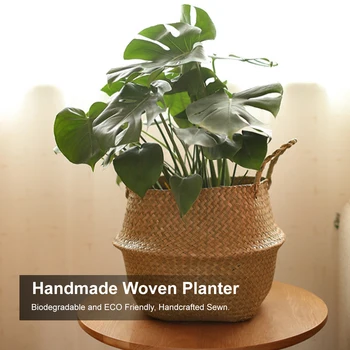 

Handmade Woven Planter Round Shape Picnic Container Storage Basket Garden Flower Vase Plant Pots for Home Décor Fruit Planting