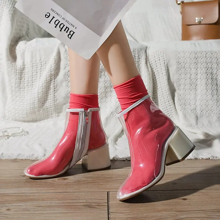 

Transparent women boots new Square Heel spring autumn boots casual fashion High Heel rain boots women's shoes black beige yellow