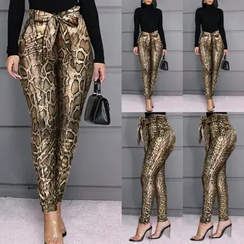 

Women's Leggings PU Leather Pants Stretchy Skinny Pencil Trousers High Waisted Printed Pants
