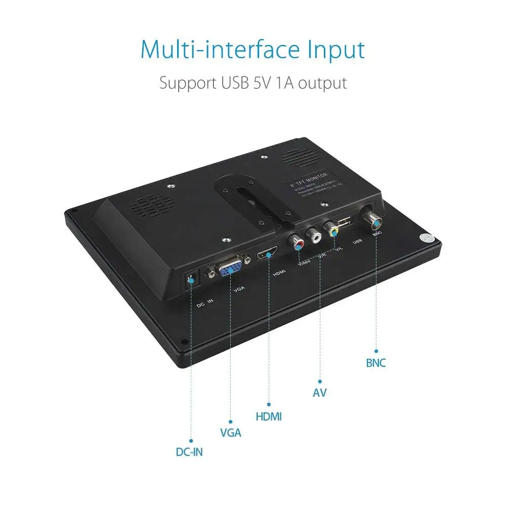 Eyoyo EM08B 8 дюймов портативный мини ТВ монитор TFT ЖК-экран 1024x768 дисплей с VGA BNC HDMI для монитор для видеонаблюдения