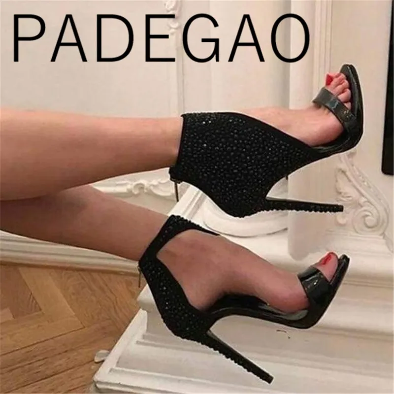 

2019 Slip-On Ankle Basic Boots for Women Peep Toe Super High Heel Thin Heels Summer Shoes