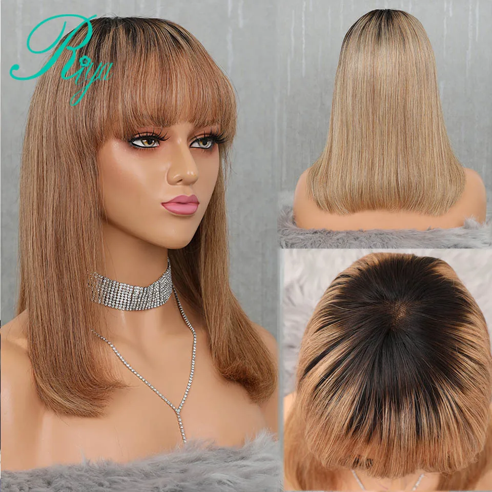 1B30 Color Bob Wig 13X4 бордовый 1B99J Мёд блондинка короткие Боб Cut Синтетические волосы на кружеве человеческих волос парики с челкой H для детей от 8 до 16 предварительно прямой парик индийский Реми - Цвет: 1B30 Color Bob Wig