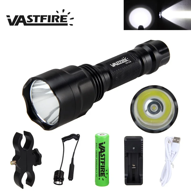 

1000 Lumen T6 LED Tactical Flashlight Torch Waterproof Hunting Light +Pressure Switch+Mount +18650+charger