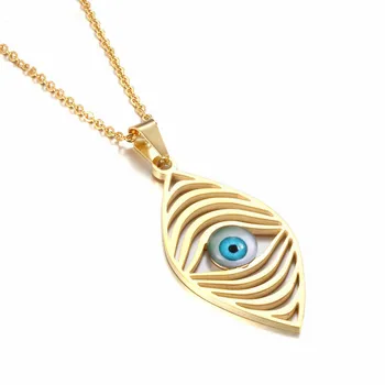 

Brand Design Blue Glass Eye Necklace Stainless Steel Gold Color Chain For Fashion Women Necklaces Jewelry