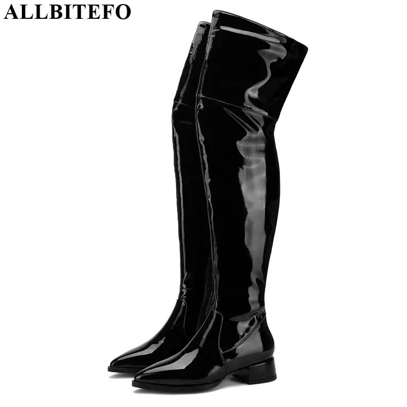 

ALLBITEFO real genuine leather+PU women boots comfortable fashion girls boots pointed toe Autumn Winter over the knee boots