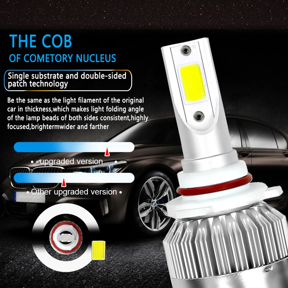 C6 LED Headlight 6000K Full Sealed Waterproof 200m Light Range 2Pcs for HB5 H4 HB2 HB4 H10 HB1 H13 9003 9004 9005 9006 9007 9008