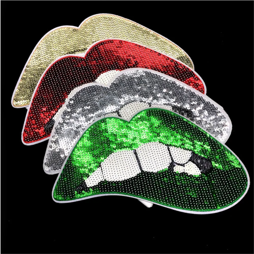 

MAXSIN FUN 1 Pc Large Mouth Lip Patch Fashion Girl Clothes Applique Sew On Sequins DIY Clothing Decoration Accessories