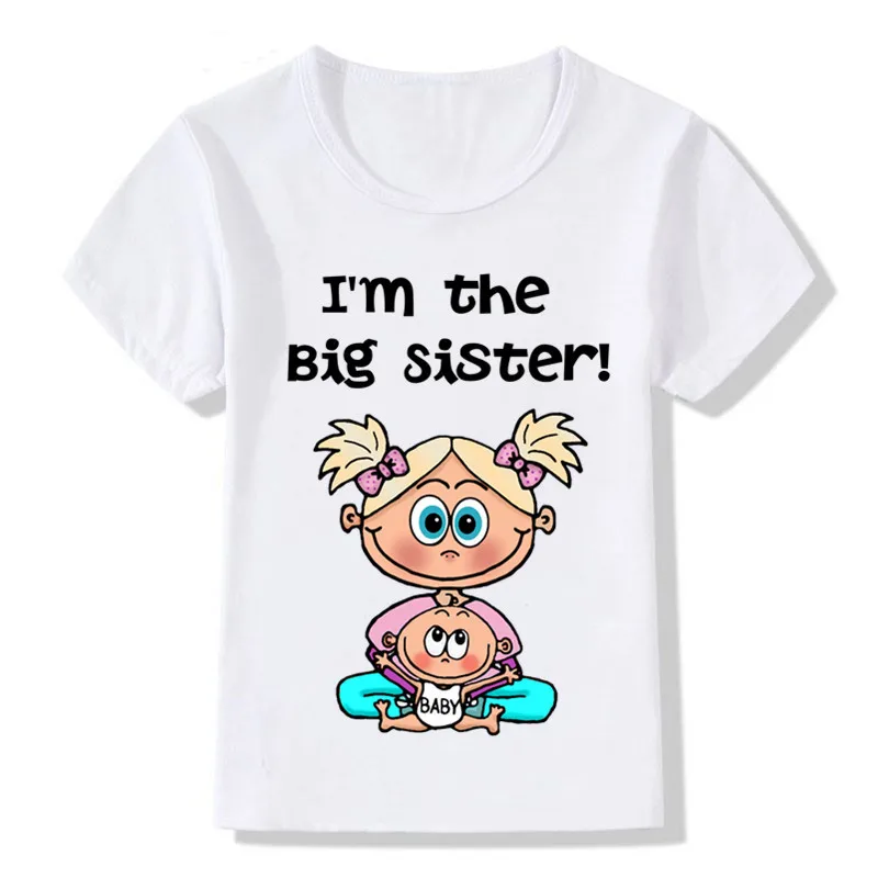 Забавная Футболка с принтом «T'm The Big Sister» топ с короткими рукавами для девочек, KT-1968