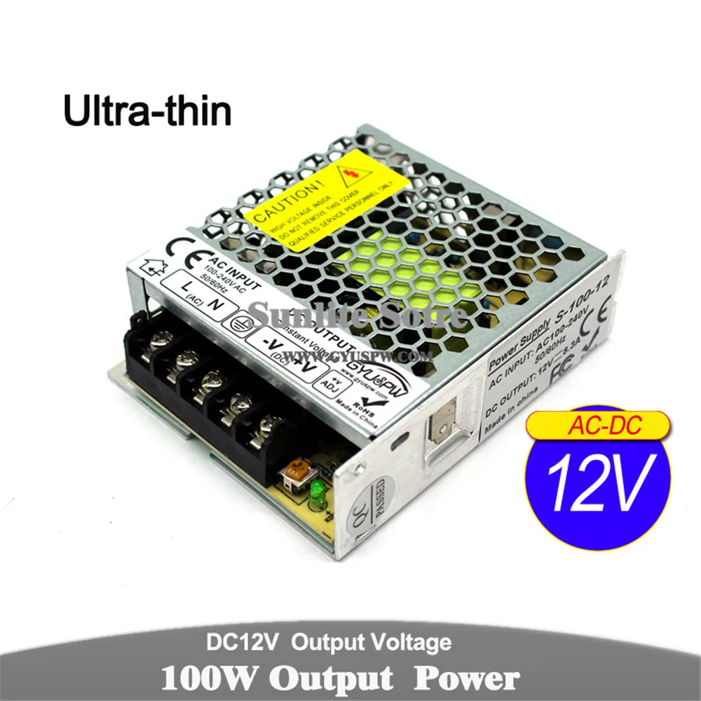 Ультратонкий 12 В DC Блок питания 8.3A 100 Вт трансформаторы 110 В 220 В AC DC12V SMPS для камеры видеонаблюдения светодиодный светильник