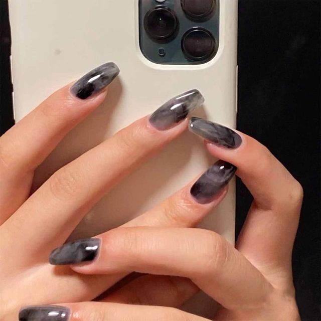 Long Coffin False Nails Red Wine colour Artificial Ballerina Fake Nails With Glue Full Cover Nail Tips Press On Nails