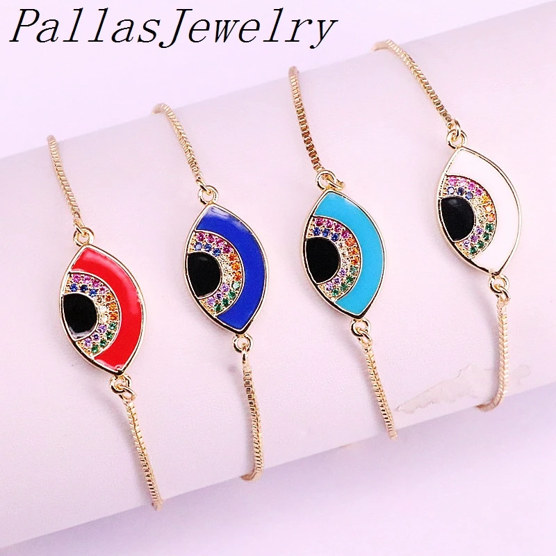 10 шт модный микро-паве CZ Циркон красочный эмаль глаз Шарм Браслет