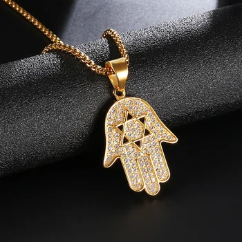 

Zciti New Design Trendy Gold / Rose Gold Hamsa Hand Of Fatima Pendant Necklace For Women Men Fashion Turkish Jewelry
