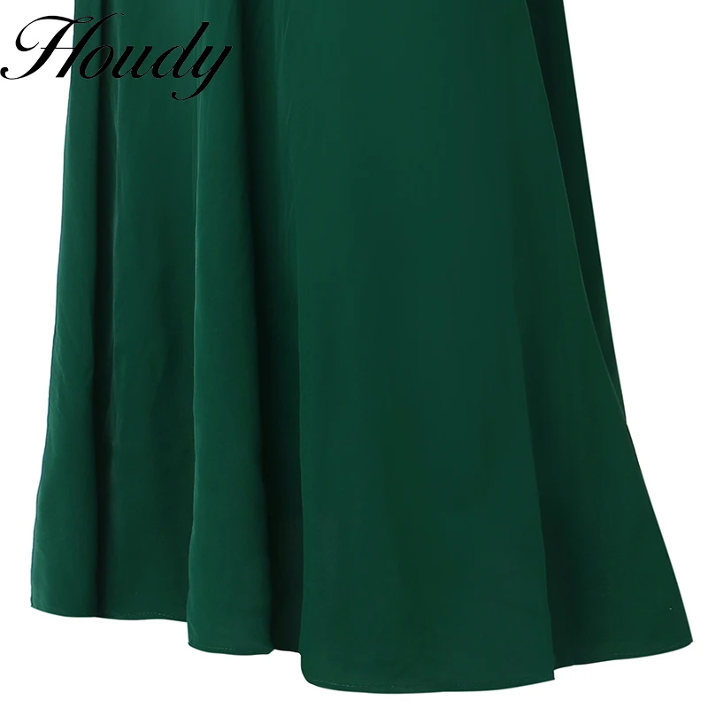 New Spring Summer Women Dress Large Size Loose Oneck Pattern Embroidery Long Skirt Trumpet Sleeves Green Temperament Long Skirt