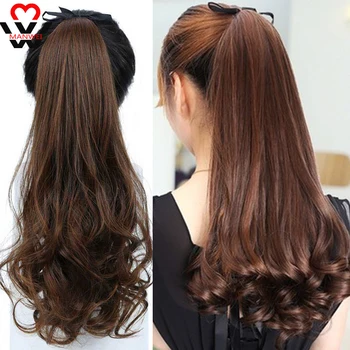 

MANWEI 22inch Long Curly Ponytail Heat Resistant Clip In Tail Hair Extensions Wrap on Hair Ponytails Hair Piece Synthetic Hair