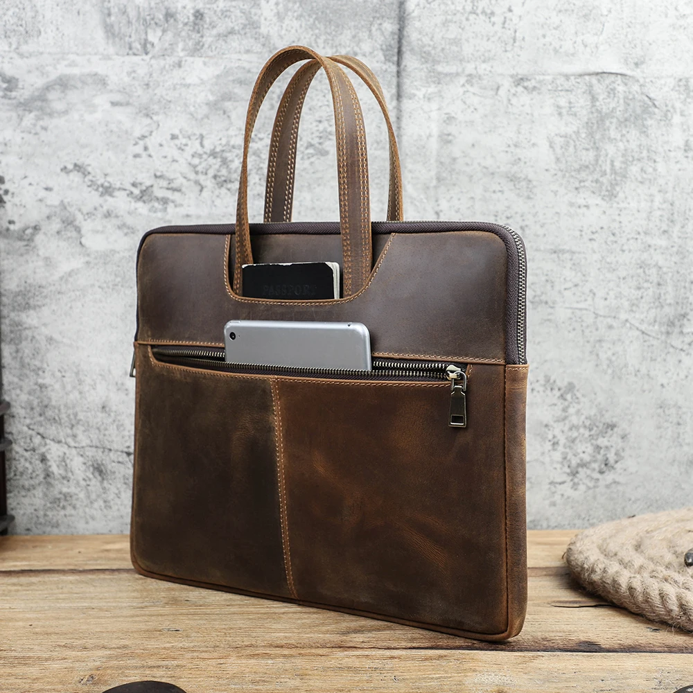 Contacts Família Homens Maleta de Couro Genuíno Bolsa para Portátil para ar 13 m1 m2 Macbook Pro 14 Macbook 15.6 16 Polegada Bolsa Tote - Imagem 6