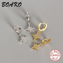 Серьги-гвоздики с пятиконечной звездой из циркония BOAKO, 925 пробы серебряные серьги для женщин, нежные маленькие серьги со звездой, корейские ювелирные изделия