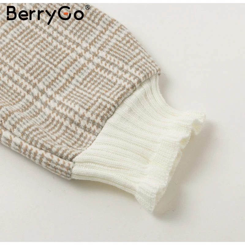 BerryGo, водолазка, негабаритный женский свитер, Осень-зима, длинный рукав, женские пальто, модный клетчатый пуловер, Женская толстовка