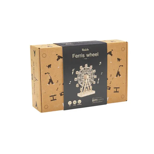 Robotime DIY Rotatable 3d Wooden Puzzle Music Box Ferris Wheel For Gifts 6
