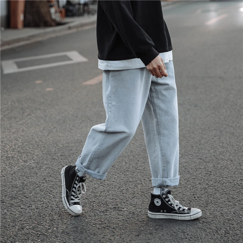 Autumn Jeans Men s Fashion Washed Solid Color Casual Retro Jean Men Streetwear Loose Hip Hop 5