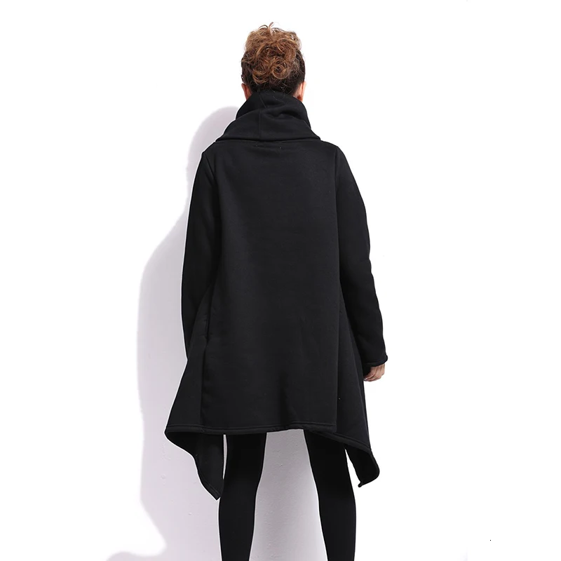 LANMREM, модная Женская толстовка с длинным рукавом, женские толстовки, Vestido, ассиметричный плюс бархатный мягкий пуловер с высоким воротником, ZF4