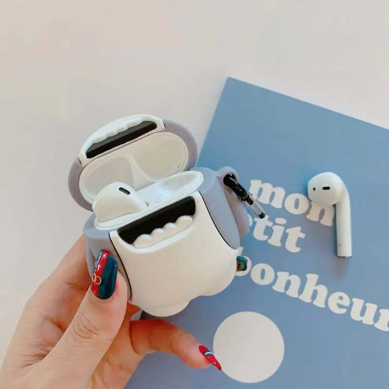 Силиконовый защитный чехол Акула Крышка протектор с карабином для Airpods 1/2