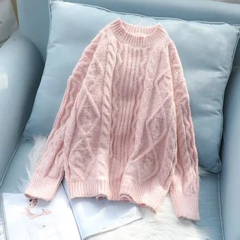 

knitted womens weaters and pullovers o-neck thicken warm lady elegant pulls fashion outwear coat tops