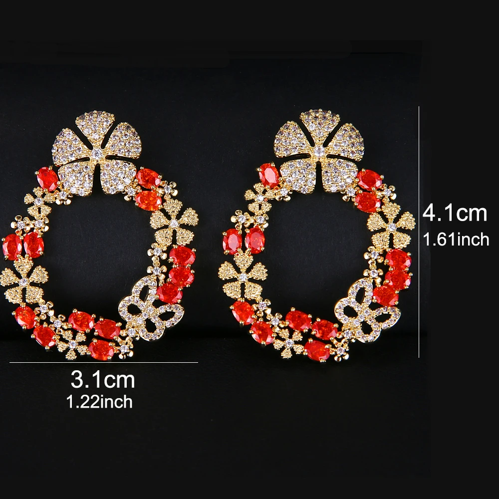 New Luxury Round Flower Women Stud Earrings Inlay Multicolor Zirconia Big Studs for Dubai Wedding Bridal Earing Fashion Jewelry