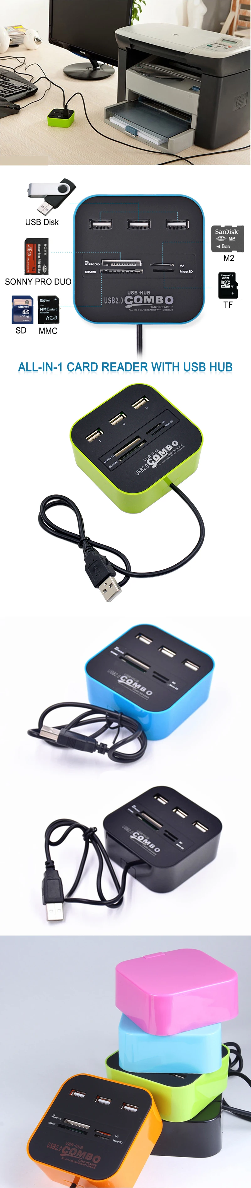 Магазин 3 порта разъем адаптера USB концентратор Combo USB2.0 Micro SD кардридер многопортовый usb-адаптер Поддержка Micro TF M2 MS MP MMC карта