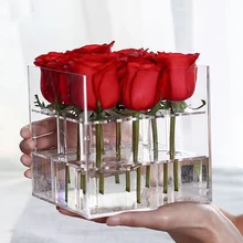 Acrílico claro Caja de rosas organizador de maquillaje ramo de flores artificial flor caja de regalo de boda de Día de San Valentín decoración regalo caso