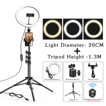 

Dimmable LED Tripod Selfie Ring Light USB Selfie Light Ring Lamp with Stand Cell Phone Studio Live Big Photography Ring Light