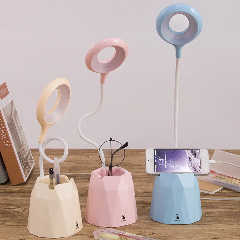 New 2000/4000mah LED Table Touch Desk Lamp Flexible Reading Ring Light Rechargeable for Children with Phone Hoder Pen Holder Pot | Лампы и