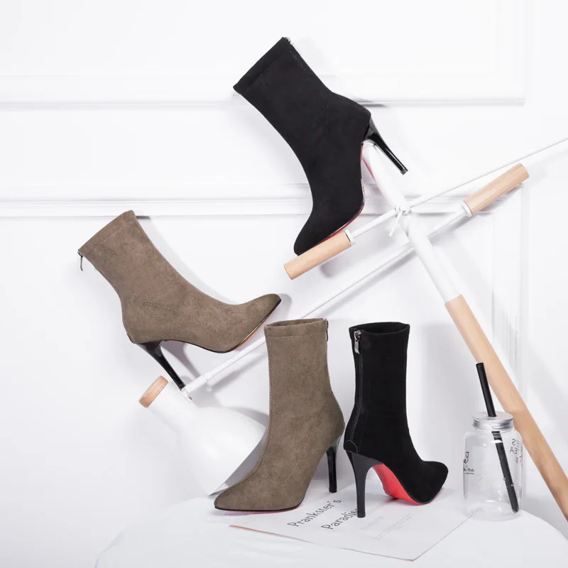 

Socks Boots Women's 2019 Pointed-Toe New Style High Heel Shoes Elasticity Autumn And Winter Boots Boots Thin Heeled Tube Suede T