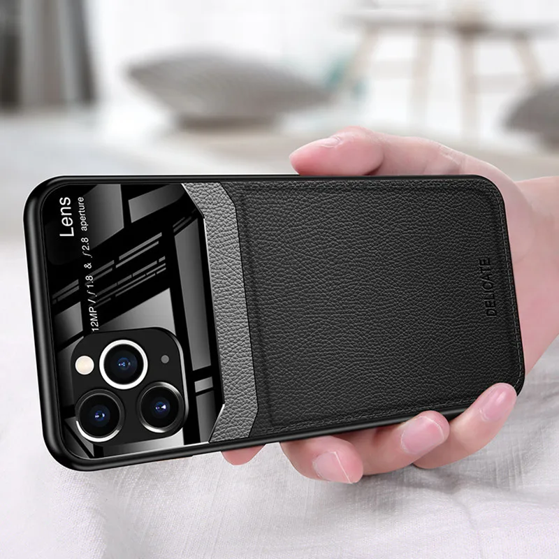 

Lens Protection Case For iPhone 11 Pro Max PU Mirror Tempered Glass Phone Back Cover For iPhone X XS Max XR 9 8 7 6 6s Plus Case