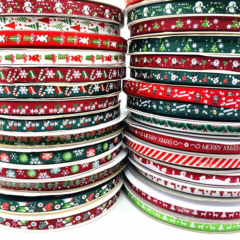 thumbnail image 2 of Cinta navideña de grogrén estampada de 5 yardas y 10 mm para envolver regalos, decoración de bodas, lazos para el cabello, bricolaje, 2 of 5