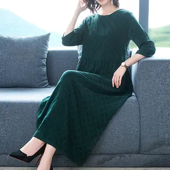 

Autumn Winter Dress Women's 2020 New O-neck Loose Middle Sleeves Jacquard Dresses Female Vestidos Plus Size M-3XL k1043