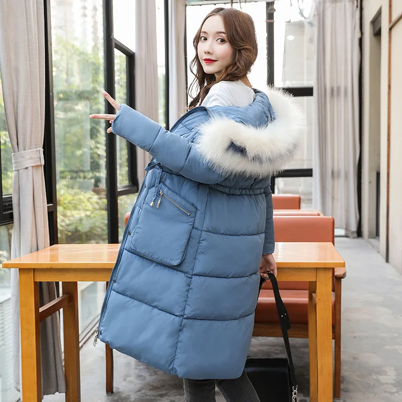 #*Cheap Causal Drawstring Slim Women Winter Jacket Cotton Padded Warm Thicken Big Fur Collar Long Coats Down Parkas