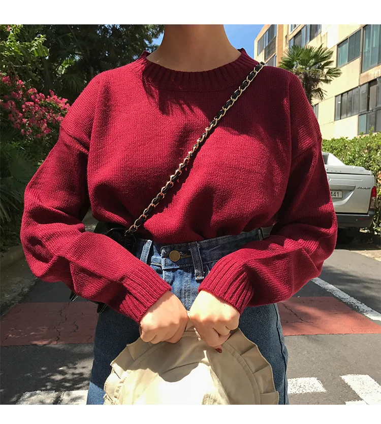 Neploe Pull Femme осенне-зимний женский свитер корейский однотонный Вязаный топ с длинными рукавами Свободный Повседневный пуловер Джемперы 54055