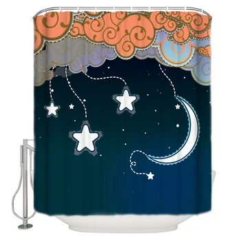 

Cartoon Night Sky Scenery Moon Shower Curtain Bathroom Curtain Polyester Fabric Bath Curtain Washable Home Bath Decor