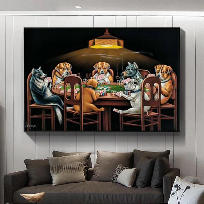 Dogs Playing Poker Artwork Print On Framed Canvas Wall Art Home  Decoration 