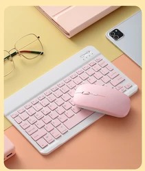 Para 10 polegada magro mini teclado bluetooth e mouse para android tablet teclado sem fio para ipad ios telefone russo espanhol
