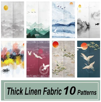 

Japanese ink Linen Door Curtain Entrance Feng Shui Hanging Curtain Decoration Kitchen Bedroom Doorway Short Customizable Curtain